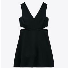 Zara Black Mini Dress With Cut Outs (Price Is Firm) - Size: Available In S - Color: Black - Materials: 100% Polyester. - Mini Dress With V-Neckline And Wide Straps. - Side Opening At Waist. - A-Line Silhouette. - Back Hidden In-Seam Zip Closure. Black V-neck Mini Dress For Spring, Chic Black V-neck Mini Dress, Casual Evening Dress With Cutout, Black Cutout Mini Dress For Date Night, Black Cutout Mini Dress For Cocktail, Black Cutout Dress For Summer, Casual Black Mini Dress With Cutout, Zara A-line Mini Dress For Night Out, Black Summer Dress With Cutout Details