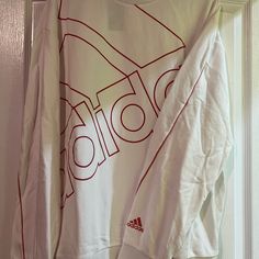 New Adidas Sweatshirt Never Worn Before New With Tag Runs Large White Cotton Crew Neck Sweatshirt, White Logo Print Sweatshirt With Relaxed Fit, White Sweatshirt With Logo Print, Relaxed Fit, White Graphic Print Crew Sweatshirt, White Relaxed Fit Crew Top, White Crew Neck Sweatshirt For Spring, White Crew Cotton Tops, White Cotton Crew Tops, White Crew Neck Cotton Tops