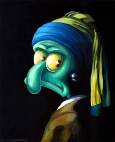 a painting of a green man with a blue head and yellow hair wearing a turban