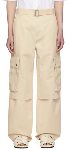 Relaxed-fit cotton- and linen-blend twill cargo pants. · Mid-rise · Belt loops · Detachable cinch belt at waistband · Three-pocket styling · Zip-fly · Pleat at knees · Drawstring at cuffs · Cargo pocket at outseams Part of the La Casa collection. Supplier color: Beige Beige Utility Parachute Pants With Belt Loops, Cinch Belt, Cargo Pocket, Cargo Pants, Linen Blend, Apparel Accessories, Mid Rise, Relaxed Fit, Luxury Fashion