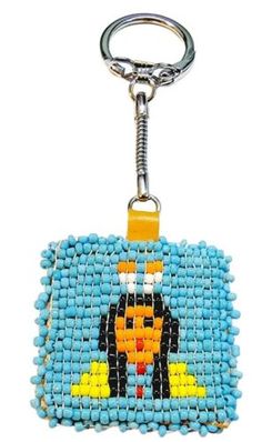 a beaded keychain with a cartoon character on it