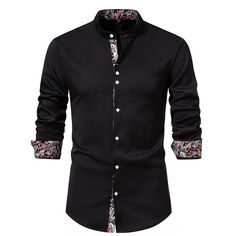 Men Colorful Patterns Turtleneck Long Sleeves Shirt Casual Multicolor Slim Fit Shirt, Casual Multicolor Slim Fit Tops, Black Cotton V-neck Shirt, Multicolor Slim Fit Long Sleeve Shirt, Multicolor Slim Fit Cotton Tops, Black Shirt With Casual Collar For Fall, Stretch Cotton Long Sleeve Shirt, Stretch Cotton Fall Shirt, Black Cotton Long Sleeve Shirt