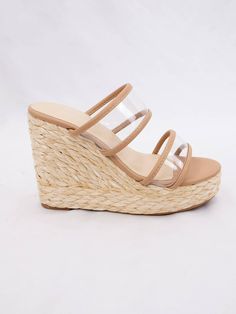 Rita Raffia Clear Two Strap Wedge Chic Wedge Sandals For Summer Beach, Chic Summer Wedge Sandals For Beach, Summer Wedge Sandals For Beach Days, Trendy Beige Wedge Sandals For Spring, Chic Summer Beach Wedge Sandals, Spring And Summer Style Open Toe Wedge Sandals, Casual Clear Sandals For Summer, Spring/summer Open Toe Wedge Sandals, Summer Beach Day Out Wedge Sandals