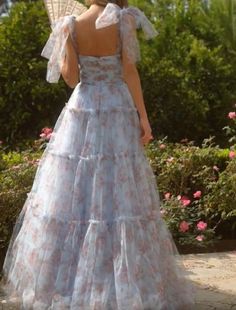 Princess Dress Aesthetic, Princess Dress Prom, Blue Princess Dress, Wedding Dresses With Flowers, Wedding Flower Girl Dresses, Tulle Flowers, A Line Prom Dresses, Prom Dresses Online, Dresses Blue