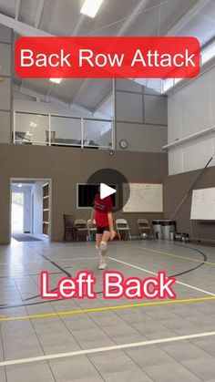 a woman is playing basketball in an indoor court with the words back row attack left back