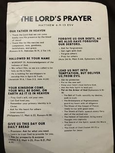 the lord's prayer is printed on a white paper