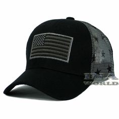 USA American Flag Mesh Hat USA Flag Embroidered Mesh Trucker SnapbackStars and Stripes Printed on MeshTactical Operator Military Baseball CapComfortable Easy Fit for Both Men and WomenSnapback Closure - Adjustable for Most SizePremium Quality Headwear Flag Size 3.5" X 2"  - Black - Free Shipping (Domestic only) All hats are shipped in a Box to prevent damage while in transit. We Will Combine All Multi-Orders We ship Priority mail service when ordered 4 or more items. To get your item faster, shi Military Style Black Baseball Cap For Outdoor Activities, Black Military Baseball Cap For Outdoor, Black Military Baseball Cap With Flat Bill, Military Style Black Baseball Cap With Flat Bill, Black Military Flat Bill Baseball Cap, Black Military Style Flat Bill Baseball Cap, Black Military Baseball Cap One Size, Military Style Black Snapback Cap, Military Style Black Snapback Hat