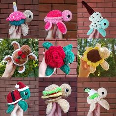 there are many crocheted animals in hand