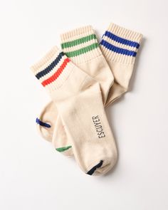 The stylish Escuyer thick premium ankle socks (knit from ultra soft cotton), will quickly become a favorite. Easily match with skirts, cropped pants and shorts or wear all year long, you simply can't go wrong! The perfect gift for your stylish friend who has it all. Made in Portugal Size 6-8 Machine wash cold, tumble d Ankle Socks Aesthetic, Candy Accessories, Socks Aesthetic, Leather Zip Pouch, Leather Money Clips, Leather Weekender Bag, Fingerless Gloves Knitted, Cashmere Wrap, Comme Si