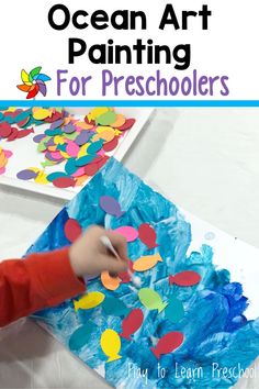 an ocean art painting for preschoolers with text overlay