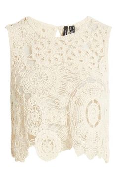 An airy lace pattern gives an on-trend look to an abbreviated top ideal for warm weather with your high-waisted styles. Back button closure Jewel neck Lined 100% cotton Machine wash, dry flat Imported Casual Summer Cotton Lace Tops, Beige Crochet Lace For Spring, Spring Beige Crochet Lace, Cream Lace Top With Open Knit, Casual Cotton Lace Top For Summer, Cream Lace Open Knit Top, Cream Open Knit Lace Tops, Beige Crochet Lace For Summer, Fitted Lace Top For Vacation