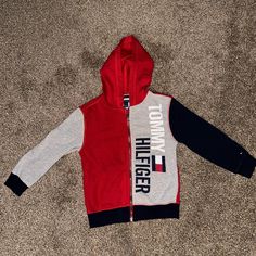 Tommy Hilfiger Boys Zip Up/ Hoodie Sz 6 Red White And Blue Colored With Tommy Hilfiger On Left Chest Like Brand New Tommy Hilfiger Hooded Tops For Winter, Tommy Hilfiger Hooded Winter Tops, Winter Hooded Tops By Tommy Hilfiger, Winter Hooded Tommy Hilfiger Tops, Tommy Hilfiger Crewneck, Black Hooded Jacket, Tommy Hilfiger Hoodie, Vintage Crewneck Sweatshirt, Tommy Hilfiger Kids