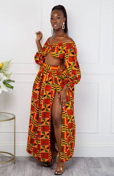 Authentic Kente African Print Maxi Skirt & Crop Top Set - KENYA – L'AVIYE African Print Maxi Skirt, African Print Skirt, Trendy Crop Tops, Skirt Crop, Skirt And Top, Split Skirt, Crop Top Skirt, Printed Maxi Skirts, African Dresses For Women