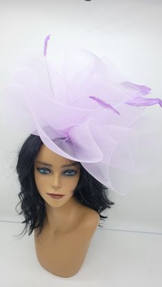 "Lilac/Lavender crinoline Fascinator.   Hat is on a .75\" headband and or a hairclip for a comfortable and secure look. - Ready to ship - Free Shipping - Group discount available - Customize by adding different color flowers and or feathers Check my store for for styles and colors.  Hatsandpearls.etsy.com Find more at my website for more styles: www.hatsandpearls.com  Reach out to me if you can't find what you are looking for.  I can make cake custom orders and help you style and match your outfit  Tag and share your pictures when you wear and style our hats.  Instagram: @hats_pearls Facebook: Hats Pearls" Luxury Purple Fascinator For Party, Fitted Purple Hat For Spring, Purple Mini Hats For Summer Church Events, Purple Mini Hats For Summer Church, Purple Mini Hats For Church In Summer, Summer Purple Mini Hats For Church, Purple Summer Fascinator For Formal Occasions, Purple Fascinator For Spring Party, Purple Evening Fascinator For Spring