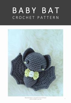 a crocheted baby bat with a bow tie on it's neck and the words, baby bat crochet pattern