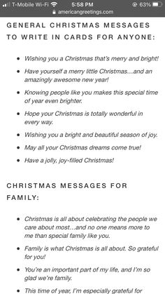 a christmas message is shown on an iphone screen with the text'general christmas messages to write in cards for anyone '