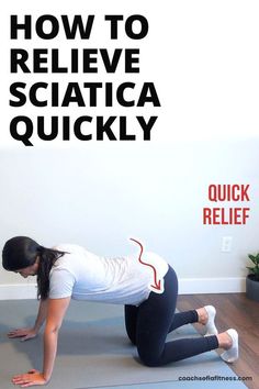 a woman is doing an exercise with the words how to release sciatica quickly