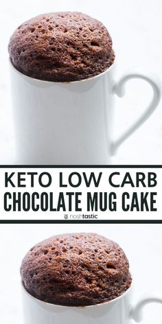 two white mugs filled with keto low carb chocolate mug cake