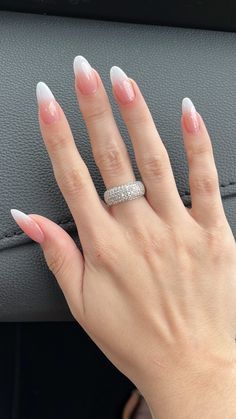 Civil Wedding Nails, French Nails For Wedding, Acrylic Nails Almond Shape, Engagement Nails, Classy Acrylic Nails, Pretty Gel Nails, Almond Acrylic Nails, Vacation Nails, Thanksgiving Nails