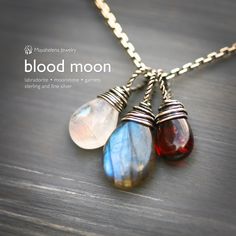 This is another take on my Blood Moon necklace, this time featuring three gemstones including blue glowing labradorite, golden light moonstone and blood red garnet. Hung on a cable chain and finished with my classic hook clasp. READY TO SHIP Please enter my main store at: ★ http://www.etsy.com/shop/mayahelena ★ Thanks for looking! Fusion Style Moonstone Jewelry Gift, Fusion Style Moonstone Jewelry For Gift, Moon Shaped Labradorite Jewelry For Gift, Blood Moon, Blood Red, Hook Clasp, Custom Bracelets, Moon Necklace, Red Garnet