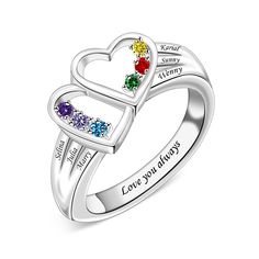 PRICES MAY VARY. 【Personalized Mothers Ring】With Two heart-shaped Simulation Birthstone ring, it's a unique and thoughtful way to show your mom how much you love her. This Mother's ring celebrates a family's love and unity. 【Custom Name Birthstones Ring】This Mother's ring has space to hold up to 8 names and simulated birthstones. This is the perfect way to show your mom how much you care and appreciate her and her sacrifices and love. 【Perfect Gifts for Women】Provide Handwritten Greeting Card. A Birthstones Ring, Mother Ring, Mother's Ring, Birthstone Ring Mothers, Mothers Ring, Birthstone Rings, Family Rings, Mother Rings, Name Rings