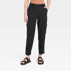 Women's High-Rise Ankle Cargo Pants - A New Day™ Black M Spring Versatile Cargo Pants With Cropped Leg, Spring Versatile Cropped Leg Cargo Pants, Versatile Cropped Cargo Pants For Spring, Spring Versatile Cropped Cargo Pants, Versatile Tapered Leg Cargo Pants For Spring, Versatile Spring Cargo Pants With Tapered Leg, Summer Cropped Leg Cargo Pants With Pockets, Summer Workwear Cargo Pants With Elastic Waistband, Summer Cargo Pants With Side Pockets For Workwear