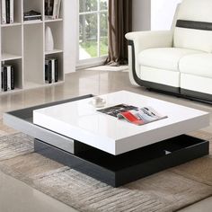 a white and black coffee table in a living room