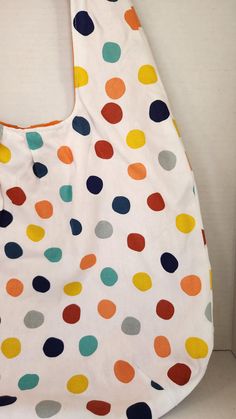 Multicolor Cotton Hobo Bag For Everyday Use, White Cotton Tote Hobo Bag, White Cotton Hobo Tote Bag, Polka Dot Tote Bag, Polka Dot, Polka Dots, Dots, Ships, Tote Bag