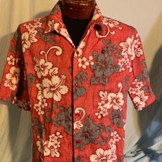 Hawaiian Original Men’s Large Never Worn. In Excellent Condition. 100% Cotton Red Cotton Short Sleeve Camp Shirt, Red Cotton Camp Shirt With Short Sleeves, Red Short Sleeve Cotton Camp Shirt, Casual Red Camp Shirt For Spring, Fitted Red Shirt For Beach, Fitted Red Shirt For The Beach, Red Casual Collared Hawaiian Shirt, Casual Red Collared Hawaiian Shirt, Red Cotton Camp Shirt For Summer