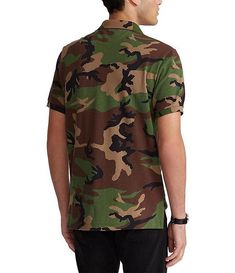 Polo Ralph Lauren Classic-Fit Camo Mesh Short-Sleeve Polo Shirt | Dillard's Camouflage Fitted Short Sleeve Tops, Fitted Camouflage Short Sleeve Tops, Fitted Green Collared Camp Shirt, Fitted Camouflage Tops With Short Sleeves, Khaki Cotton Short Sleeve Polo Shirt, Casual Khaki Cotton Polo Shirt, Casual Cotton Khaki Polo Shirt, Khaki Cotton Polo Collar Top, Military Style Collared Cotton Top