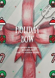 a drawing of a bow with candy canes on it and the words holiday bow