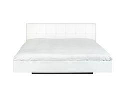 a white bed with a headboard and foot board is shown against a white background