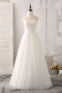 Ruched Strapless Satin Vintage Floor Length Tulle Bridal Gown #weddingdress #bridaldress #designerweddingdress #springweddingdress #fallweddingdress #autumnweddingdress #winterweddingdress Korean Wedding Dress Simple, Simple Bridal Dresses, Korean Wedding Dress, Ivory Bridal Gown, Simple Elegant Wedding Dress, Simple Bridal Gowns, Elegant Bridal Gown, Satin Tulle, Designer Bridal Gowns