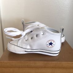 Nwot Never Worn Converse Crib Shoes In Size 3. Gender Neutral And Super Cute :) Leather Upper And Textile Lining And Sole White Lace-up Booties With Soft Sole, Comfortable Non-slip White Booties, Comfortable Playtime Sneakers With Soft Sole, Synthetic Sneakers With Soft Sole, Synthetic Sneakers With Soft Sole, Closed Toe, White Non-slip Booties With Round Toe, Cute High-top Booties With Soft Sole, Soft Sole Synthetic Sneakers, Soft Sole Synthetic Closed Toe Sneakers