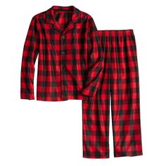 A cozy Buffalo plaid design makes these Jammies For Your Families pajamas a fun and festive way for you crew to show off their holiday spirit.A cozy Buffalo plaid design makes these Jammies For Your Families pajamas a fun and festive way for you crew to show off their holiday spirit.FEATURES 2-piece set includes: top & bottoms Top: button front, long sleeves Bottoms: elastic waistband Soft jersey constructionFABRIC & CARE Polyester For children's safety the garments should be snug fitting or fla Kids Trend, Family Pajamas, Plaid Design, Buffalo Check, Barnes And Noble, 2 Piece Set, Back To Black, Buffalo Plaid, Kids Jacket