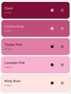 the pink and red color scheme is displayed on an iphone's screen, with other colors