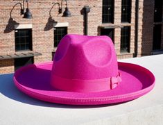 Classic Pink Hat With Curved Brim, Classic Adjustable Pink Hat, Elegant Adjustable Pink Fedora, Elegant Pink Adjustable Fedora, Fitted Pink Brimmed Fedora, Pink Fitted Brimmed Fedora, Elegant Pink Brimmed Fedora, Classic Pink Wide Brim Hat, Chic Pink Fedora With Short Brim