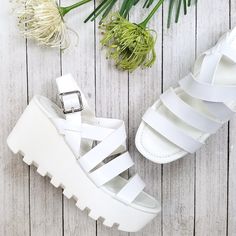 These Comfy, Lightweight White Wedge Sandals Will Spruce Up Your Summer Outfits New In Box Vegan Leatherette Material Strappy Design Adjustable Buckles Lightly Weight Comfy Wedge Heel Height: 3 In. Fitting: True To Size. Regular Foot Width. Cheap Blue Platform Wedge Sandals, Comfy Wedges, White Wedge Sandals, White Wedges, Wedge Heel Sandals, Womens Shoes Wedges, Heel Sandals, Wedge Heels, Wedge Shoes