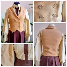 Cream wool edwardian vest 🍦60%wool, 35%viscose, 5% еlastane  🍦70%linen30%cotton lining  🍦Metallic gold color buttons *Fast sewing 1-3 days +50$ Classic Formal Cotton Vest, Fitted Wool Beige Top, Semi-formal Button Vest For Fall, Fitted Beige Wool Top, Fitted Wool Top In Beige, Fitted Beige Vest For Formal Occasions, Formal Wool Vest With Button Closure, Classic Fall Vest With Buttons, Fitted Sweater Vest With Button Closure For Fall