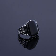 ONYX is a protection stone that absorbs negative energy, it development of emotional and physical strength. Especially when support is needed during times confusion or grief. The elegant, smooth-textured gemstone gives you power to keep trying until you accomplish a goal. CUSTOMIZATION: I can make the same ring of 10K GOLD ,14K GOLD, 18K GOLD or 22K GOLD with the same or different gemstones at an EXTRA COST. Please contact me for details if you're interested. Ring Details Metal: 925 Sterling SIL Spiritual Black Engraved Sterling Silver Ring, Black Spiritual Rings With Gemstone, Black Stainless Steel Signet Promise Ring, Black Spiritual Gemstone Rings, Spiritual Black Onyx Rings, Black Sterling Silver Engraved Ring, Black Sterling Silver Engraved Ring Gift, Black Spiritual Ring Jewelry, Black Engraved Round Ring