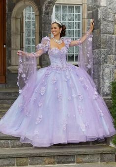 Luxury Quinceanera Dresses A-Line Sweetheart 3D Appliques Crystal Pleat With Bow.  "This pin contains affiliate links, which means I may earn a commission at no cost to you extra for you". 
 #affiliate #advertising" Quinceanera Dresses Damas, Purple Quinceanera Dresses, Purple Quince, Quinceanera Themes Dresses, Damas Dresses, Quinceñera Dresses, Fairytale Gown, Pretty Quinceanera Dresses, Quince Dress