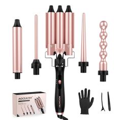 PRICES MAY VARY. 🎀5 in 1 Hair Curling Wand Set: MOCEMTRY Professional 5 in 1 Hair Curling Wand Set, Curling Iron with 5 Interchangeable Temperature-Controlled Barrels, Auto Shut-Off, Fast Heating, and Gift for Women. Customize your curls with hair waver 3 barrel and 4 curling wand to switch up your different hairstyles everyday, easy to use for beginners. 🎀Achieve Salon-Grade Curls: The wand curling iron 30s instant heat up, get the salon-grade curls in the comfortable home, save time and mone Wand Curler, 3 Barrel Curling Iron, Wand Curling Iron, Hair Curling Iron, Curling Wand Set, Wand Hairstyles, Curling Brush, Barrel Curling Iron, Hair Crimper