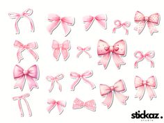 Add a touch of girly charm to your life with our Pink Coquette Bows sticker set. This adorable collection includes 18 stickers featuring different styles and sizes of pink bows, perfect for adding a cute and playful touch to any surface. Whether you're decorating your planner, laptop, journal or phone case, these stickers are sure to bring a sweet and feminine vibe to your everyday essentials.  Crafted from premium vinyl, these high-quality stickers are not only easy to apply but also leave no s Girly Stickers Printable, Roses Coquette, Laptop Decoration, Sticker Design Inspiration, Coquette Bows, Pink Coquette, Pink Bows, Phone Stickers, Cute Bows