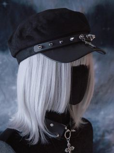 Unleash your inner rebel with our punk cross and studs black gothic hat. This edgy accessory features bold studded detailing and a striking cross, perfect for adding a touch of attitude to any outfit.   Please note that this product includes only the hat. Beanie With Pins, Goth Hat, Punk Hat, Alt Accessories, Emo Accessories, Studded Accessories, Cool Hat, Steampunk Fashion Male, Gothic Hairstyles