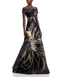 Teri Jon by Rickie Freeman Jacquard Paint Strok Dress Jacquard Gown, Metallic Gown, Teri Jon, Wardrobe Planning, Ralph Lauren Shop, Maxi Gown Dress, Floral Jacquard, Houston Tx, Stylish Women