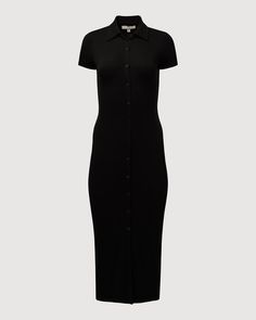 Black Button Down Midi Dress, Black Midi Dress, Shirt Collar, Mid Length, Midi Length, Button Downs, Bleach, Sweater Dress, Short Sleeves