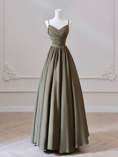 Item Descriptions: Product Code: DE590Length: Floor LengthFabric: SatinBack Style: Lace UpBuilt-In Bra: YesShown Color: Olive... Beautiful A Line Dresses, Prom Dress Olive Green, Elegant Dresses Green, Olive Prom Dress, Formal Evening Dresses Classy, Formal Elegant Dresses, A Line V Neck Dress, V Neck Satin Dress, Elegant Green Dress