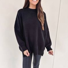 - 58% Cotton, 39% Acrylic, 3% Spandex - True to size with an oversized fit - Model is pictured in a S/M - Black color Oversized Sweater, Black Sweaters, Black Color, Fitness Models, Spandex, Black, Color