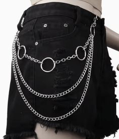 Add some edgy fun to any of your pants with this chain accent piece. This style features 3 levels of chains connected to o-rings...1 with large rings and 2 longer ones with standard curb chains. Made of zinc alloy. Dark Outfits Edgy, Bloodborne Outfits, Diy Body Chain, Belt Chains, Alt Accessories, Aesthetic Pants, Punk Jewellery, Alternative Accessories, Gothic Stuff