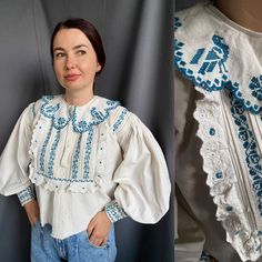 Amazing Gorgeous 😻Rare!! 😎 Unique 🥳Incomparable antique work!! So jewellery white embroidery !! Amazing collar , incredibly lovely cuffs Antique linen fabric Great condition Completely handmade Will suit on s-m size!! Bohemian Embroidered Peasant Top For Daywear, Vintage Blue Embroidered Blouse, Embroidered Cottagecore Blouse, Embroidered Long Sleeve Cottagecore Blouse, Embroidered Collar Tops For Daywear, Cottagecore Embroidered Long Sleeve Blouse, Cottagecore Long Sleeve Embroidered Blouse, White Embroidered Cottagecore Blouse, Peasant Embroidered Blouse For Daywear